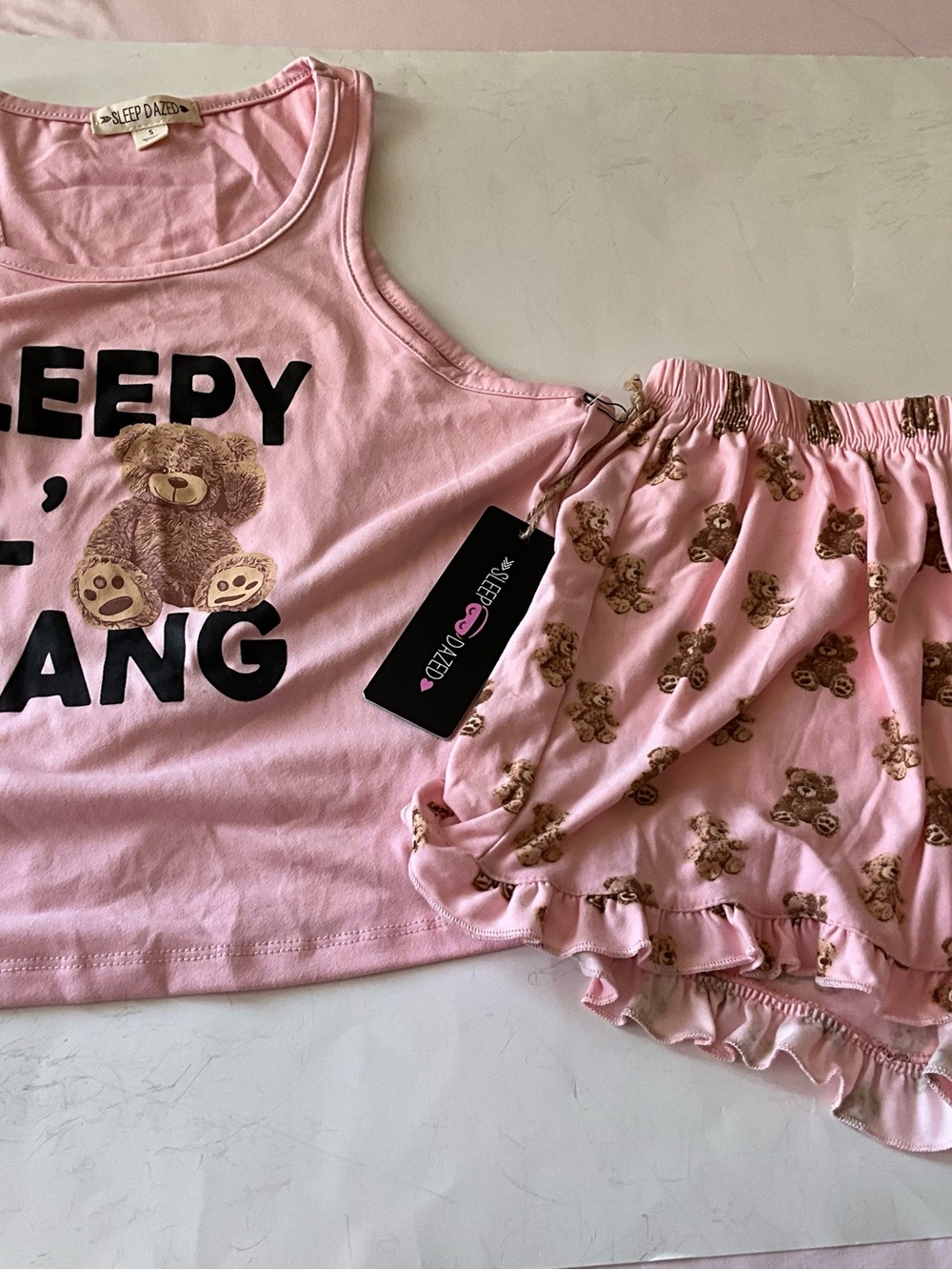 NWT Sleep Daze Kids Sleepwear Shorts Set Size Small Pink Teddy Bear Very Soft